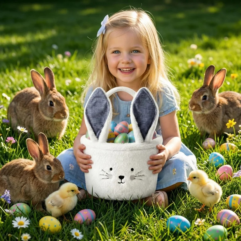 Yanxiao Easter Baskets, Cute Easter Plush Bunny Baskets, Easter Egg Hunt Baskets with Cute Bunny ... | Walmart (US)