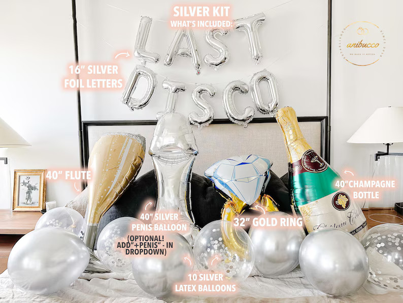 Silver Last Disco 16 inch Foil Letters Last Disco Bride Dazed and Engaged Bachelorette Party Deco... | Etsy (US)