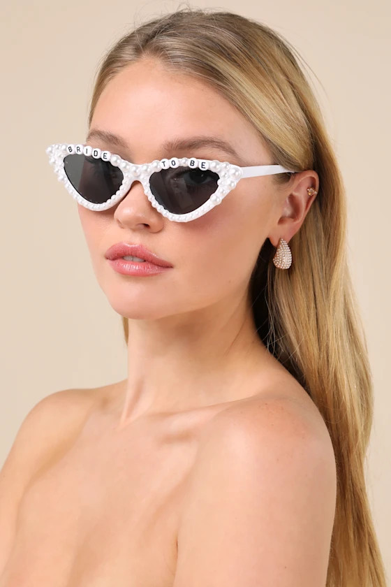 Lovebird Aesthetic White Pearl Cat-Eye Sunglasses | Lulus
