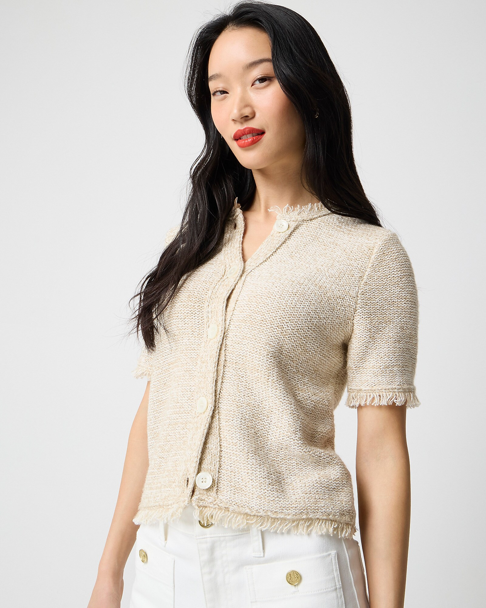 Short-sleeve fringe lady cardigan sweater | J.Crew Factory