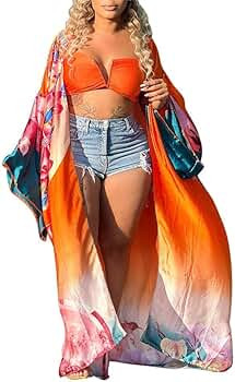 cu4eve Summer Cardigan For Women Lightweight Satin Open Front Long Kimono Swimsuit Cover Ups Silk... | Amazon (US)