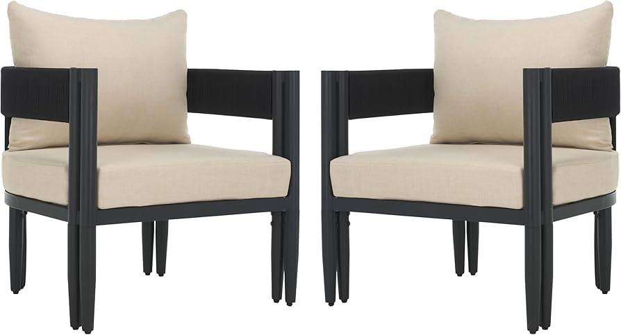 SAFAVIEH Outdoor Collection Viola Black & Taupe Chair Set of 2 | Amazon (US)