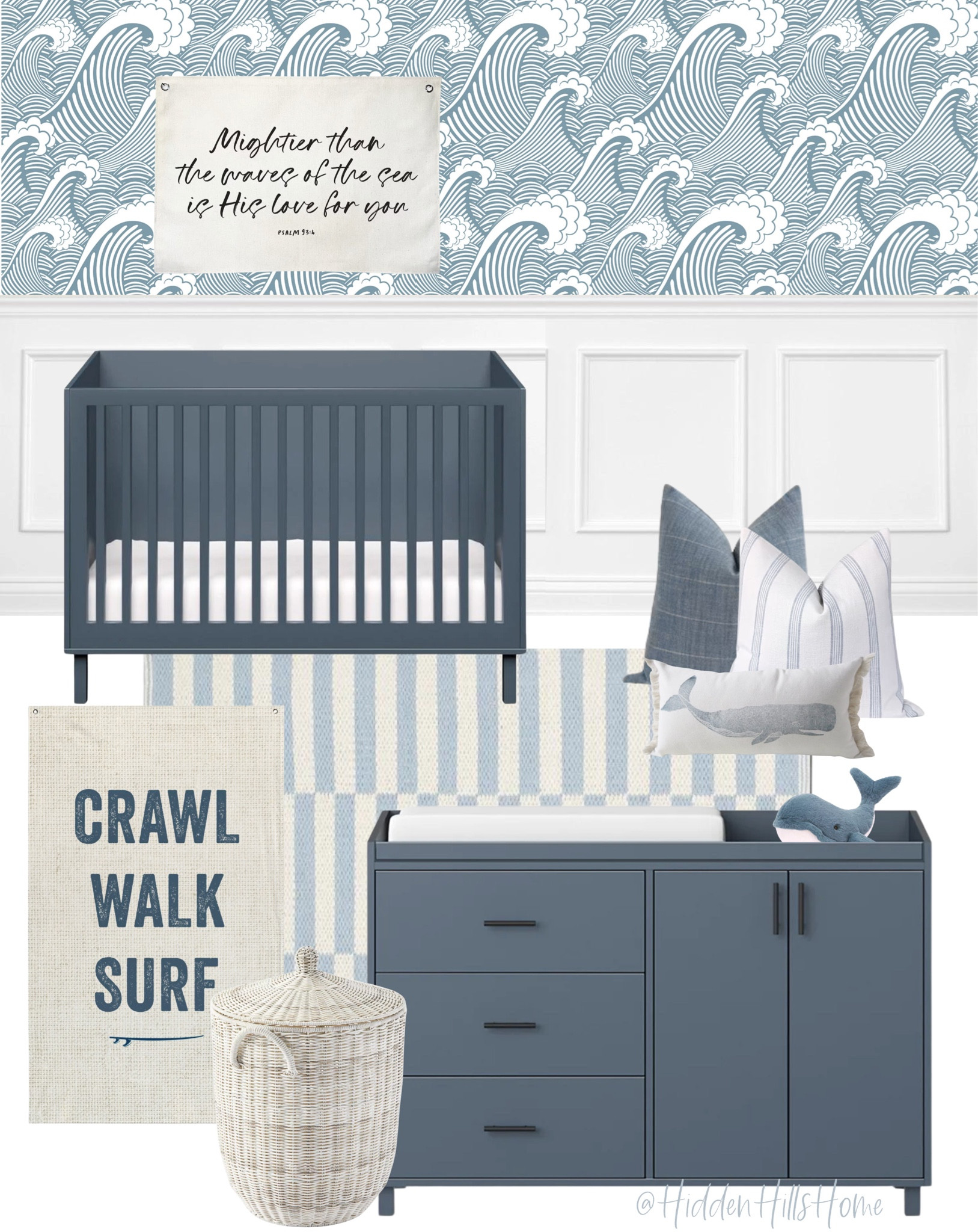Coastal nursery decor ideas, coastal nursery inspiration, nursery mood board, beach house nursery, baby boys room, baby room decor #nursery

#LTKhome #LTKbaby #LTKsalealert