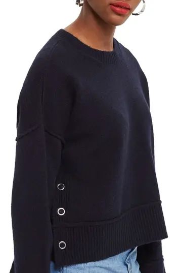 Women's Topshop Mo Seam Detail Popper Sweater, Size 2 US (fits like 0) - Blue | Nordstrom