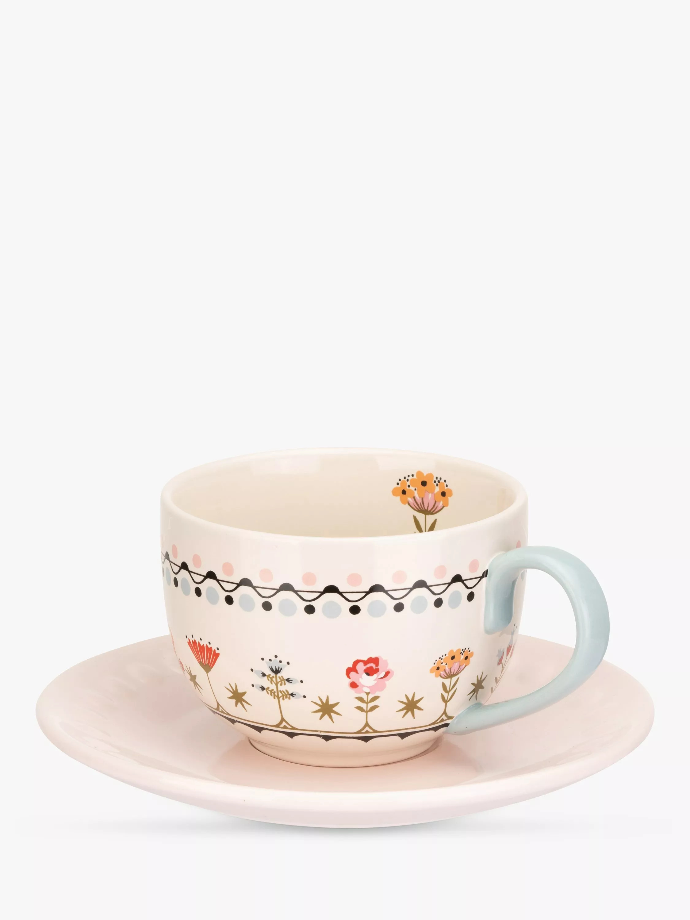 Cath Kidston Painted Table Stoneware Teacup & Saucer Set, 230ml, Multi | John Lewis (UK)