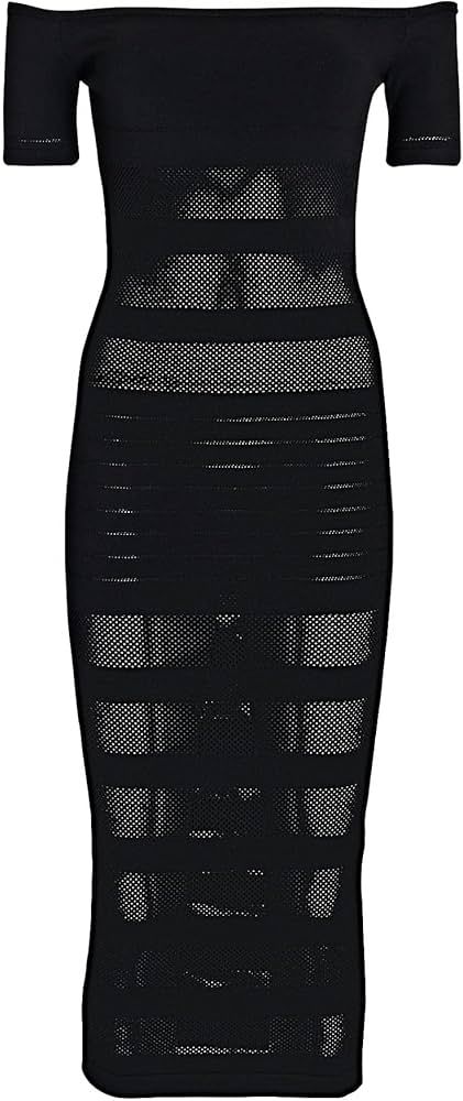 Amazon.com: Sergio Hudson, Off Shoulder Fishnet-Paneled Knit Midi Dress, M, Black : Luxury Stores | Amazon (US)