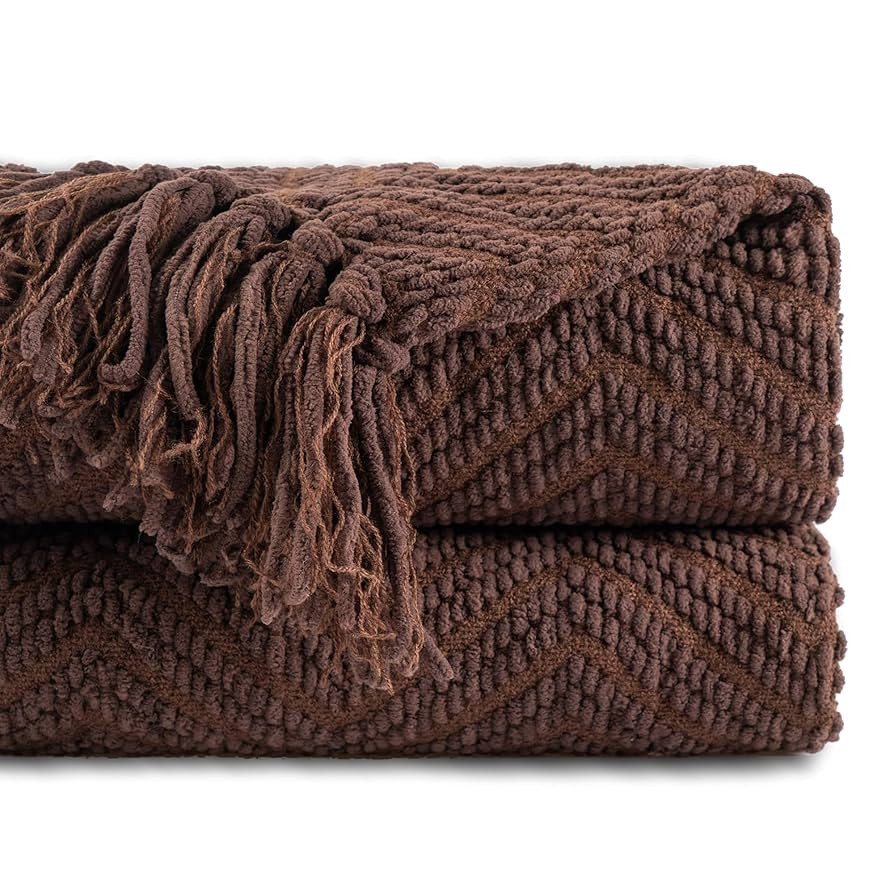 BATTILO HOME Dark Brown Throw Blanket for Couch, Knitted Brown Throw 50'' x 60'', Super Soft Cozy... | Amazon (US)