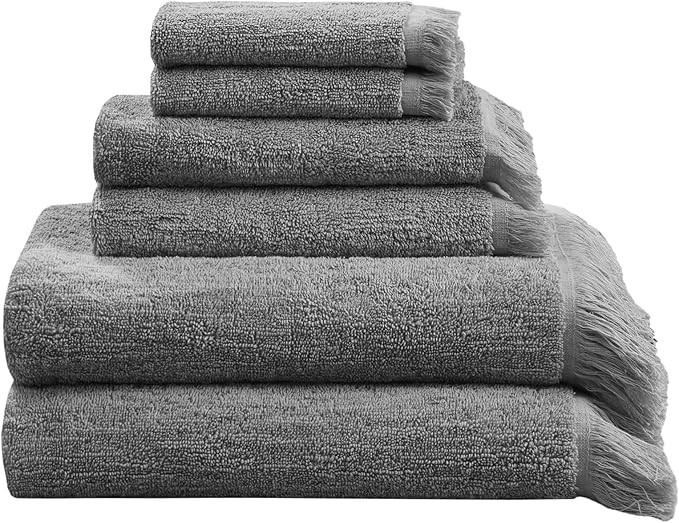 INK+IVY Nova 100% Cotton Terry Bath Towel Set, Soft Dobby Slub Fabric with Fringe Hem Design, Plu... | Amazon (US)