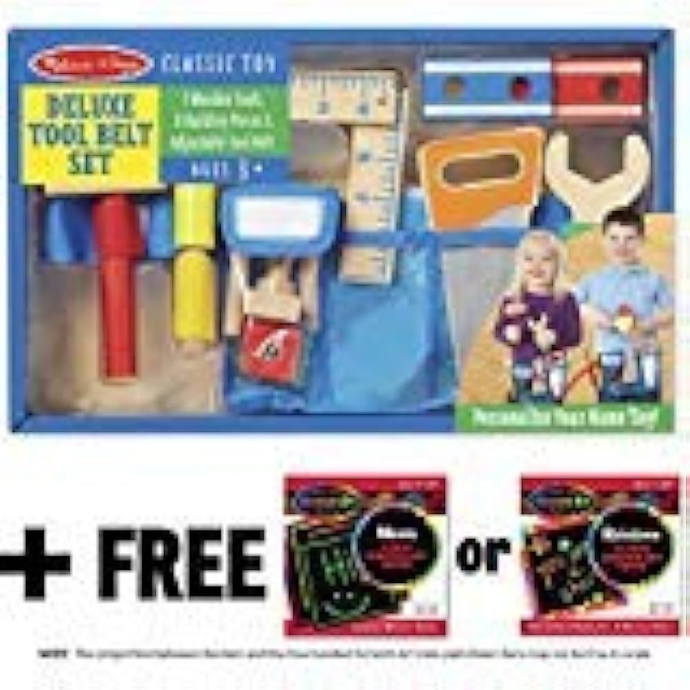 Melissa & Doug Deluxe Tool Belt Wooden Play Set & 1 Scratch Art Mini-Pad Bundle (05174) | Amazon (US)