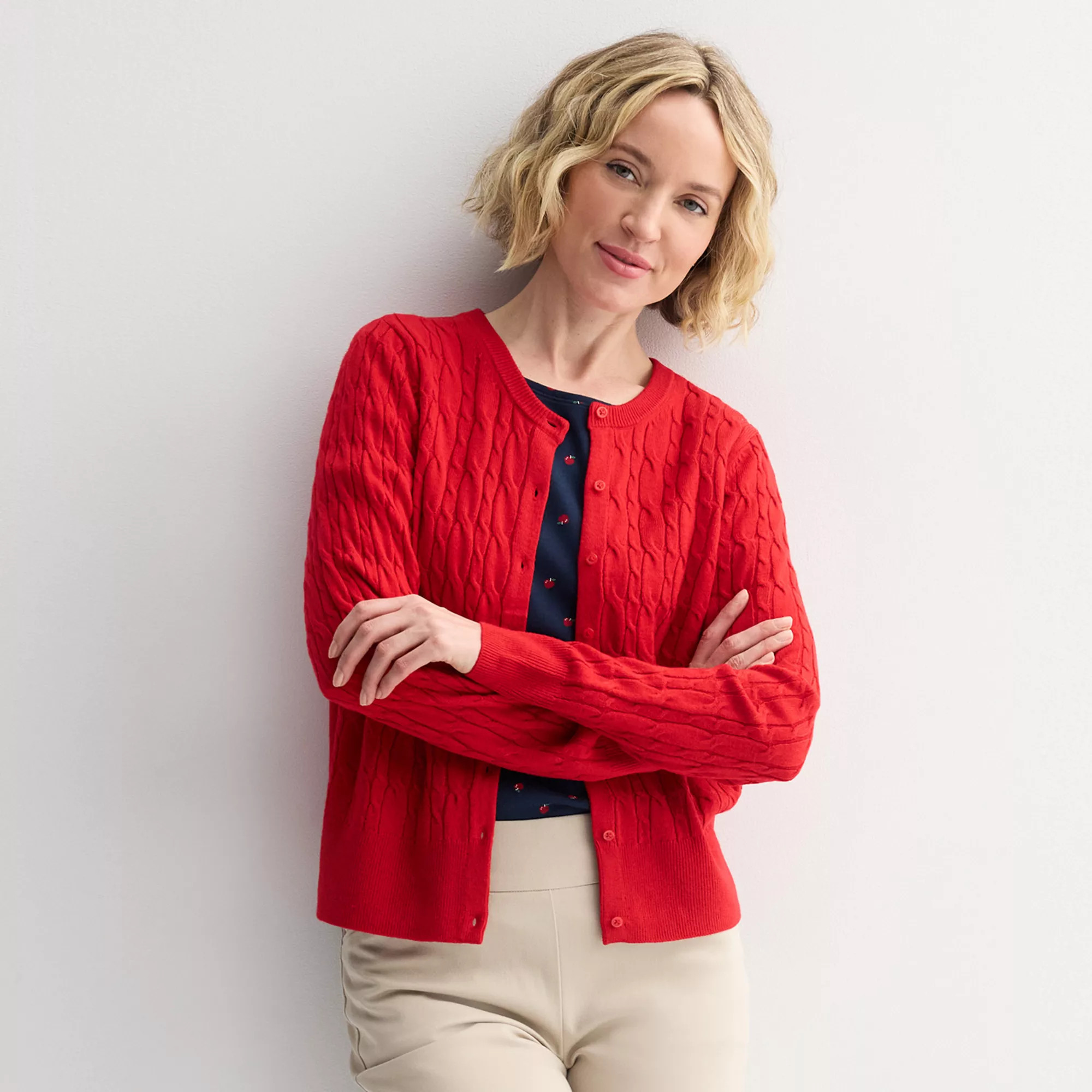 Women's Croft & Barrow® Extra Soft Classic Cable Knit Cardigan | Kohl's