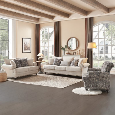3 Piece Living Room Set, Modern Farmhouse Chenille Sofa and Loveseat with Nailhead Trim, Floral Accent Chair | Target