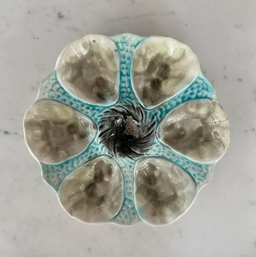 Antique Repaired Orchies Moulin Des Loups Oyster Plate – Turquoise & Gray Majolica, 10” - Ets... | Etsy (US)