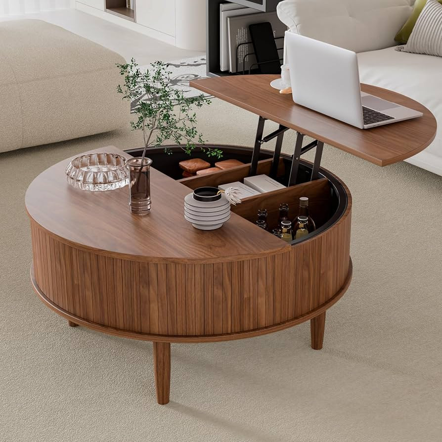 Round Fluted Lift Top Coffee Table with Storage, Mid Century Modern Coffee Table for Living Room,... | Amazon (US)
