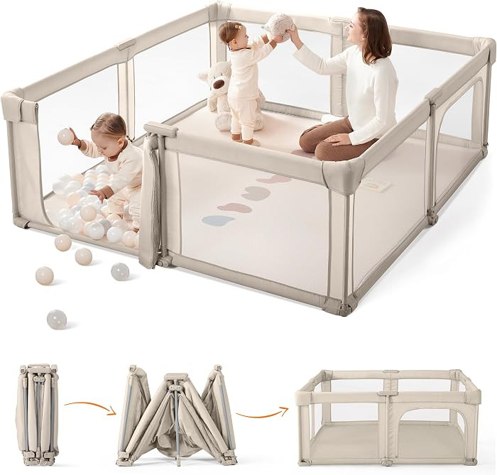 Baby Playpen, 59x59 Inch Gate Foldable for Babies and Toddlers, Extra Large with Door Play Yard f... | Amazon (US)