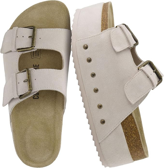 CUSHIONAIRE Guru Platform Sandals Women Footwear – Comfortable Genuine Leather Footbed Studded ... | Amazon (US)
