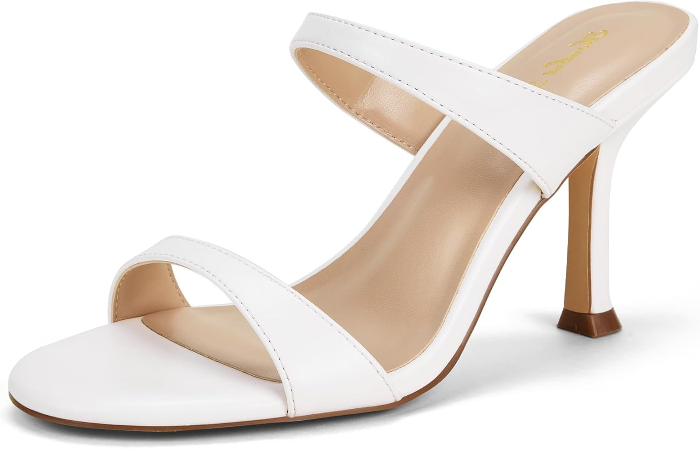 Elisabet Tang Women's Elegant 3.4 Inch Sandals Minimalist Two Strap Slip On Round Toe Stilettos C... | Amazon (US)