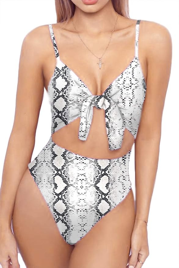 LEISUP Womens Spaghetti Strap Tie Knot Front Cutout High Cut One Piece Swimsuit | Amazon (US)