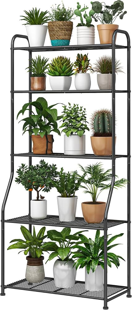 Plant Stand 5-Tier Plant Shelf for Indoor Outdoor, Waterproof Metal Tall Plant Stand for Living R... | Amazon (US)
