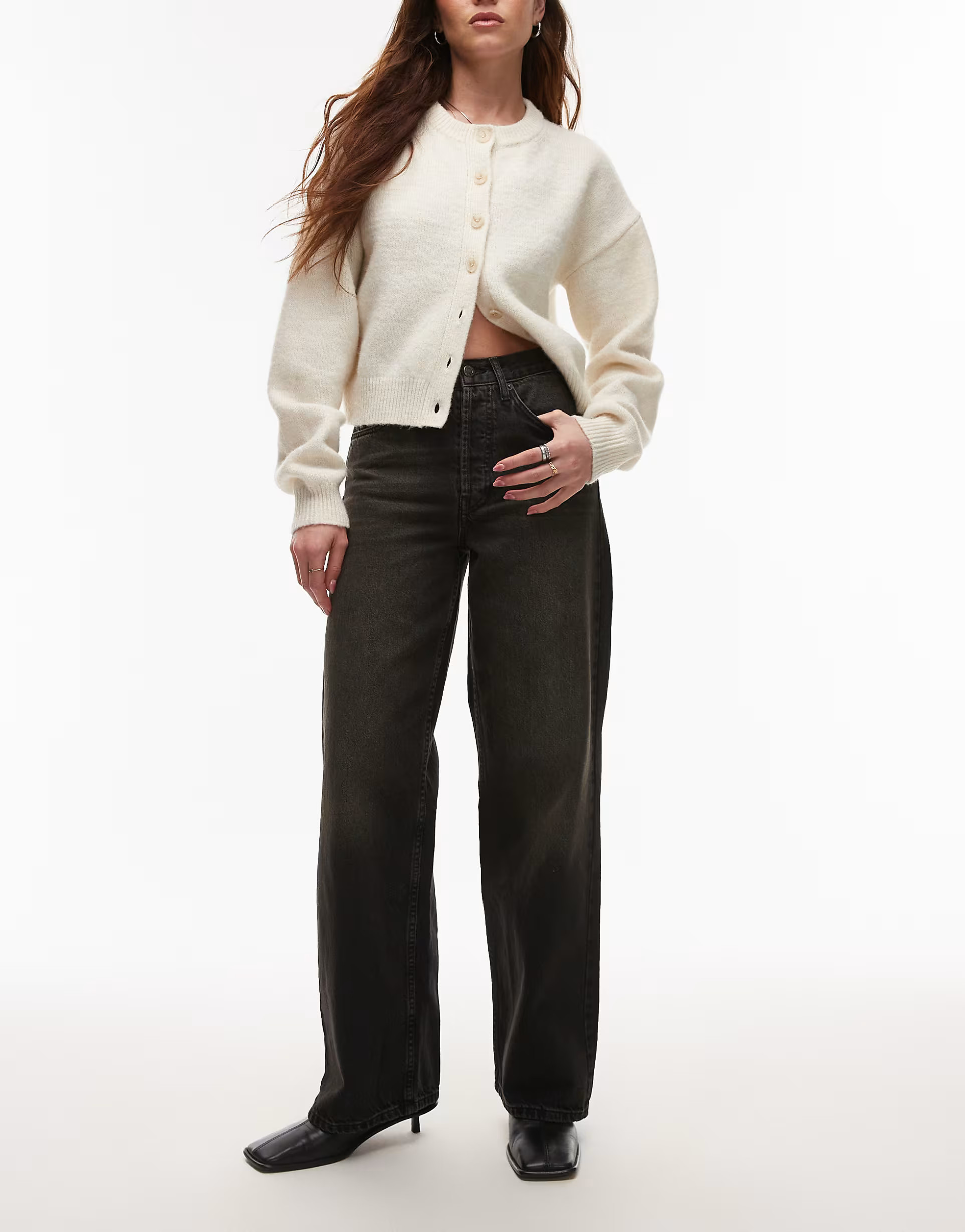 Topshop mid rise loose fit straight jean in vintage washed black | ASOS (Global)