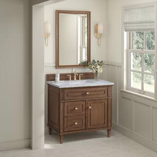 Lorelai 36.0 in. W x 23.5 in. D x 34.06 in. H Single Bathroom Vanity in Mid-Century Walnut with Carrara White Marble Top | The Home Depot