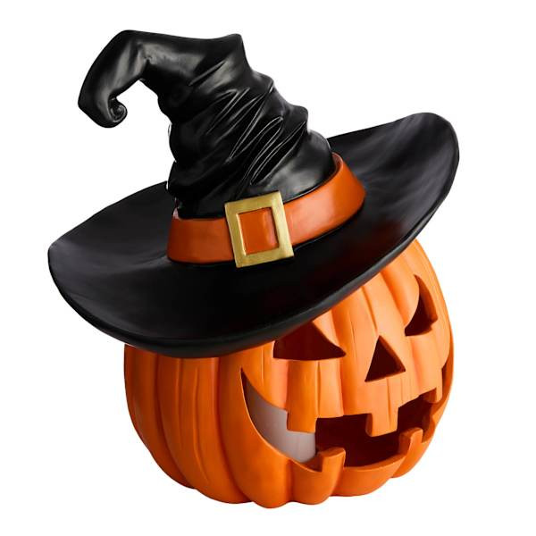 Orange LED Jack-o'-Lantern with Witches Hat, 14.4" | At Home