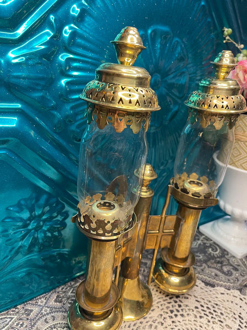 Vintage Brass and Glass Carriage Lantern Sconce - Railcar Lantern Style- Carriage - Ship Sconce -... | Etsy (US)