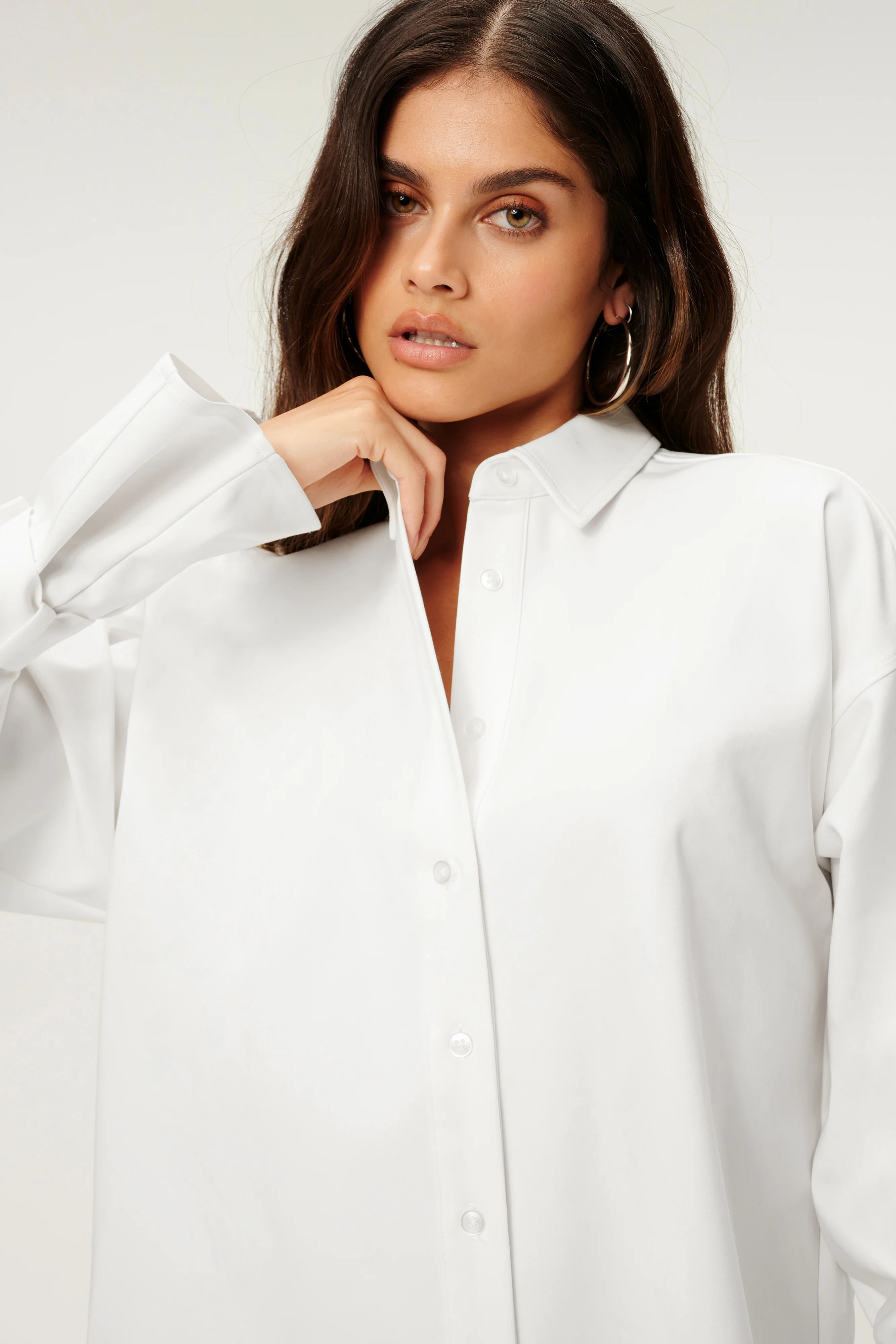 TABBED POPLIN SHIRT | WHITE001 | Good American