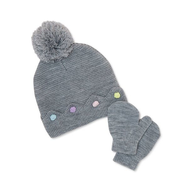 Wonder Nation Toddler Girls Pom Pom Hat and Mittens Set, 2-Piece Set - Walmart.com | Walmart (US)