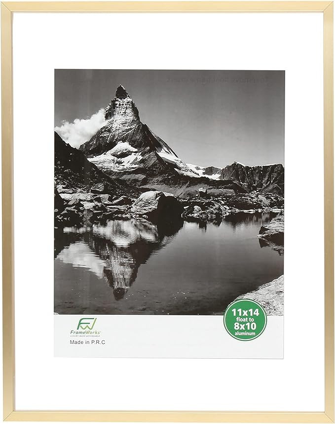 FrameWorks 11”x14” Deluxe Brass Gold Aluminum Contemporary Style Floating Picture Frame with ... | Amazon (US)
