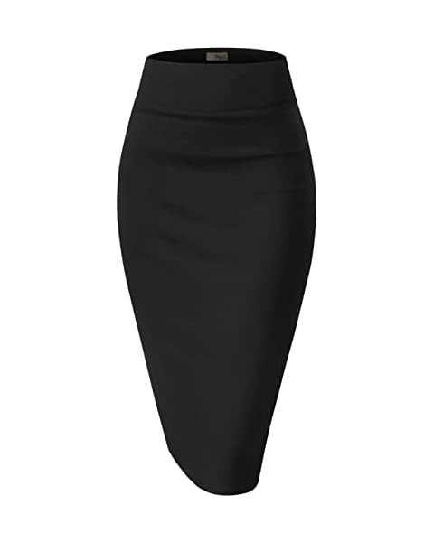 Urban CoCo Elastic High Waist Knee Length Pencil Skirt Ribbed Knit Basic Tube Midi Skirt | Amazon (US)