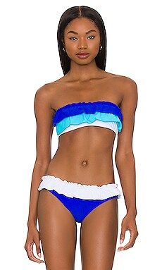 Solid & Striped The Kaia Bandeau Top in Cerulean Blue & Cobalt from Revolve.com | Revolve Clothing (Global)