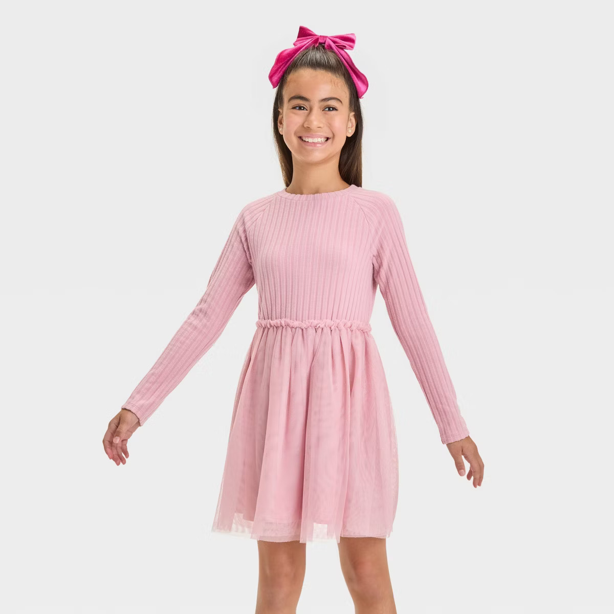 Girls' Long Sleeve Rib Tulle Dress - Cat & Jack™ | Target