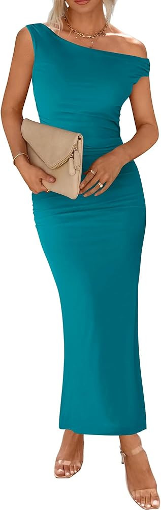 BTFBM 2026 Summer Wedding Guest Dresses for Women One Shoulder Bodycon Ruched Mesh Formal Cocktai... | Amazon (US)