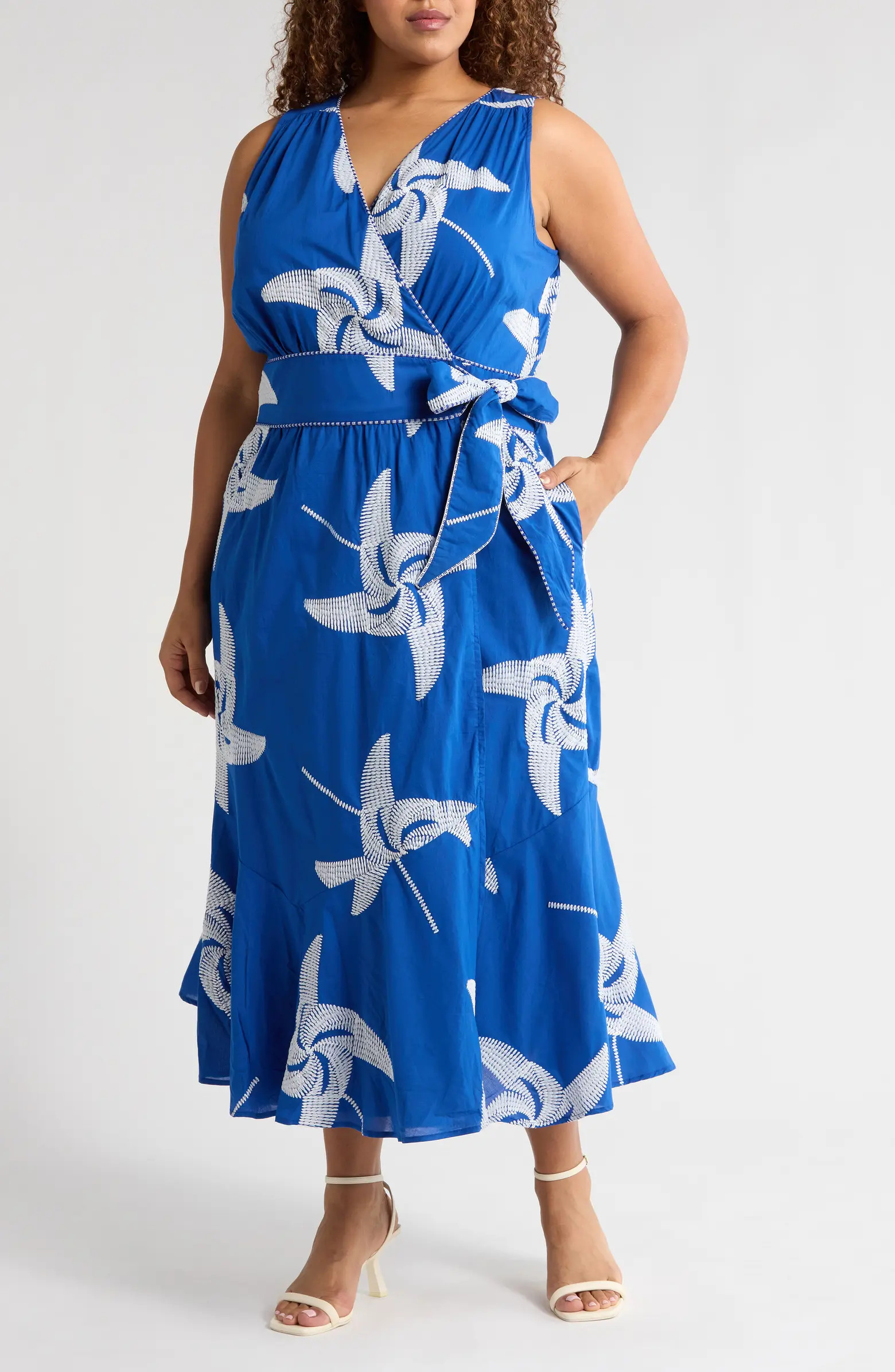 CIEBON Kaiden Embroidered Tie Belt Maxi Wrap Sundress | Nordstrom | Nordstrom