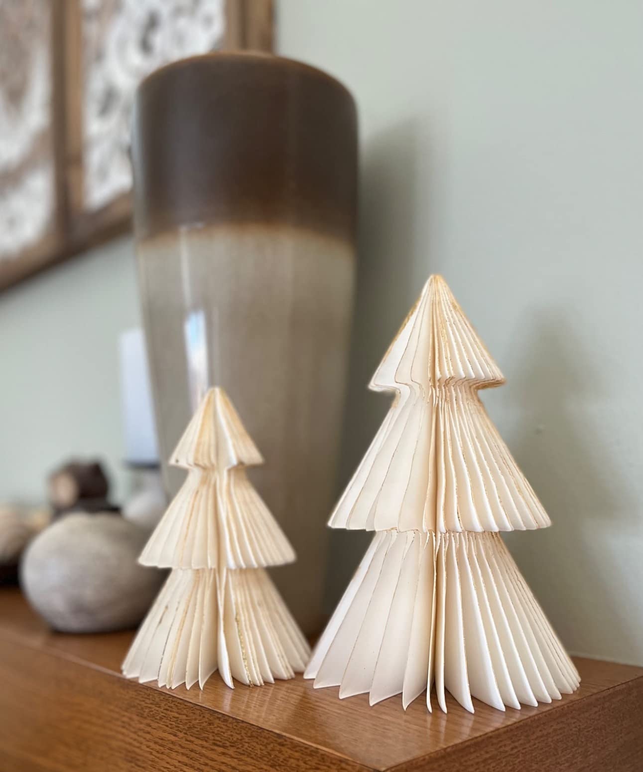 Paper Christmas Tree Decor - Set of 2 Honeycomb Trees, 6 Inch and 8 Inch, Vintage Style Holiday D... | Amazon (US)