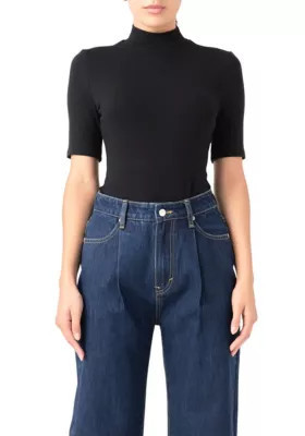 Grey Lab Women's Soft Mock Neck Bodysuit, Black, Small | Belk
