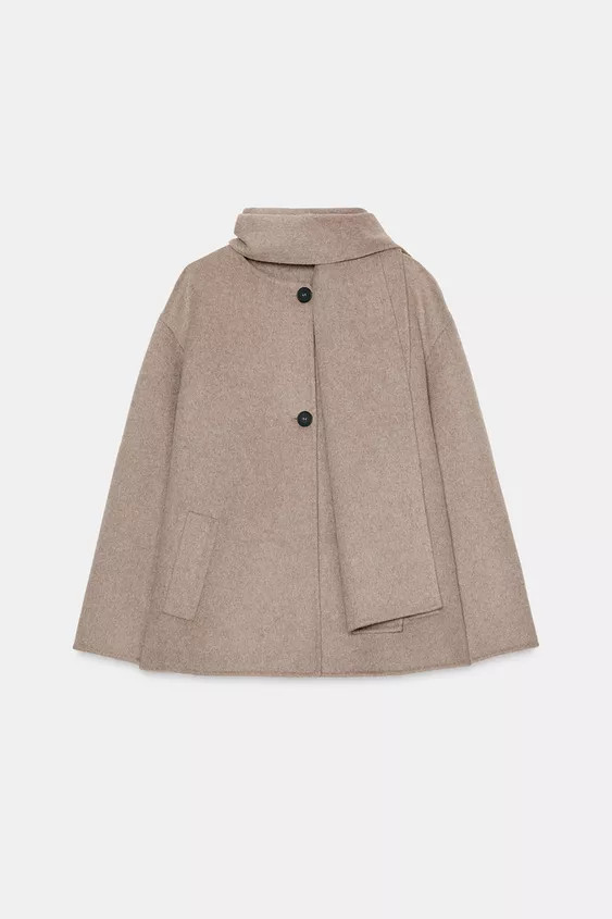 SHORT WOOL COAT WITH SCARF | Zara UK