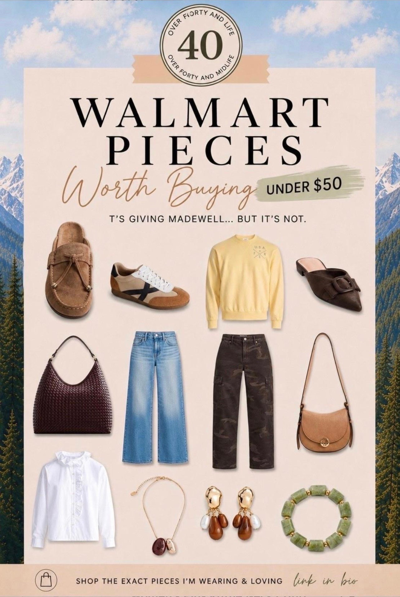 ✨Tap the bell, save and ❤️ start here over 40 fashion, midlife style, midsize fashion and luxury looks for less.  

Walmart is giving designer this fall… without the designer price tag. 👀🤎

These are the Walmart pieces under $50 that actually caught my attention for early fall: wide leg jeans, camo utility pants, suede clogs, retro sneakers, woven bags, a ruffle collar blouse, statement jewelry and those rich chocolate brown accessories that make an outfit feel instantly more expensive.

The best part? These are pieces we can start wearing NOW and carry straight into fall. 🍂

Think early fall outfits, over 40 fashion, midlife style, midsize fashion, affordable fall fashion, Walmart fashion, Walmart finds, fall 2026 trends, chocolate brown, suede shoes, wide leg jeans, camo pants, woven bags, fall accessories and Madewell inspired style for less.

👑 Helping you look good, feel good.-Lindsey Denver   Check back daily for belly-friendly style, confidence, and Outfit Physics™.

#LTKOver40 #LTKPlusSize #LTKMidsize

Comment SHOP below to receive a DM with the link to this post on my LTK ⬇ https://liketk.it/6knm2

Comment SHOP below to receive a DM with the link to this post on my LTK ⬇ https://liketk.it/6kvn0

Comment SHOP below to receive a DM with the link to this post on my LTK ⬇ https://liketk.it/6kBHB