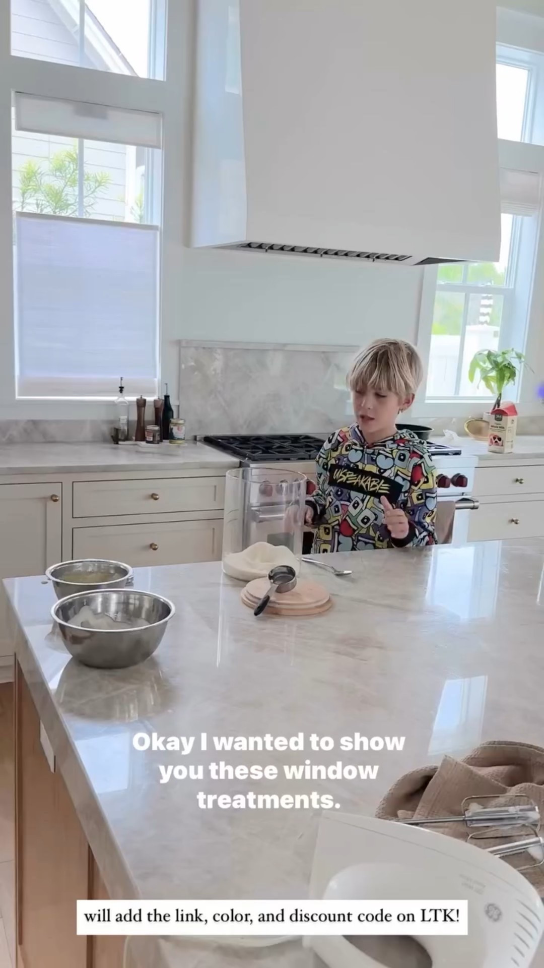 Polished snow wood top down shades with a privacy liner. Use code PINTERESTINGPLANS5 to stack on top of the current sale.  Linking some kitchen items as well.  