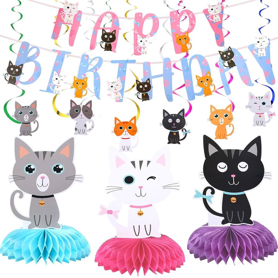 Chinco 16 Pcs Cat Theme Birthday Party Decorations Party Supplies Kit, Includes Cat Party Banner ... | Amazon (US)