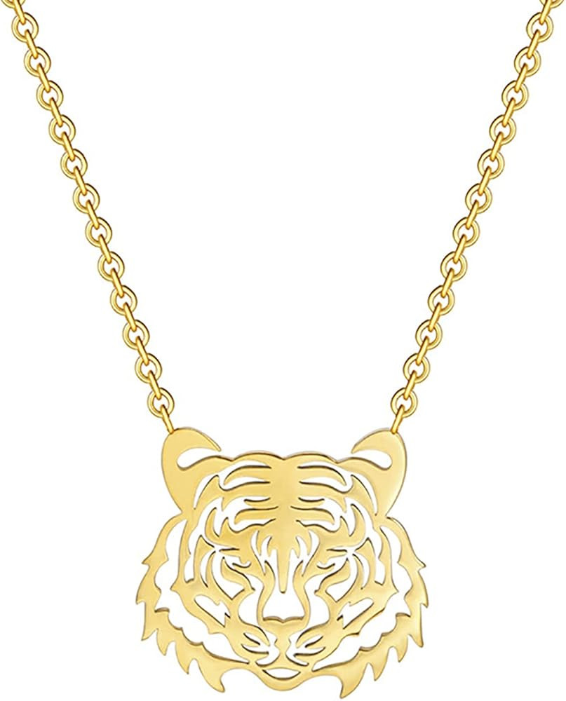VASSAGO Tiger Animal Pendant Necklace for Women Girls Stainless Steel Cute Africa Lions Tiger Face N | Amazon (US)
