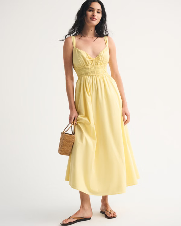 Bra-Free Smocked Tie-Front Midi Dress | Abercrombie & Fitch (US)