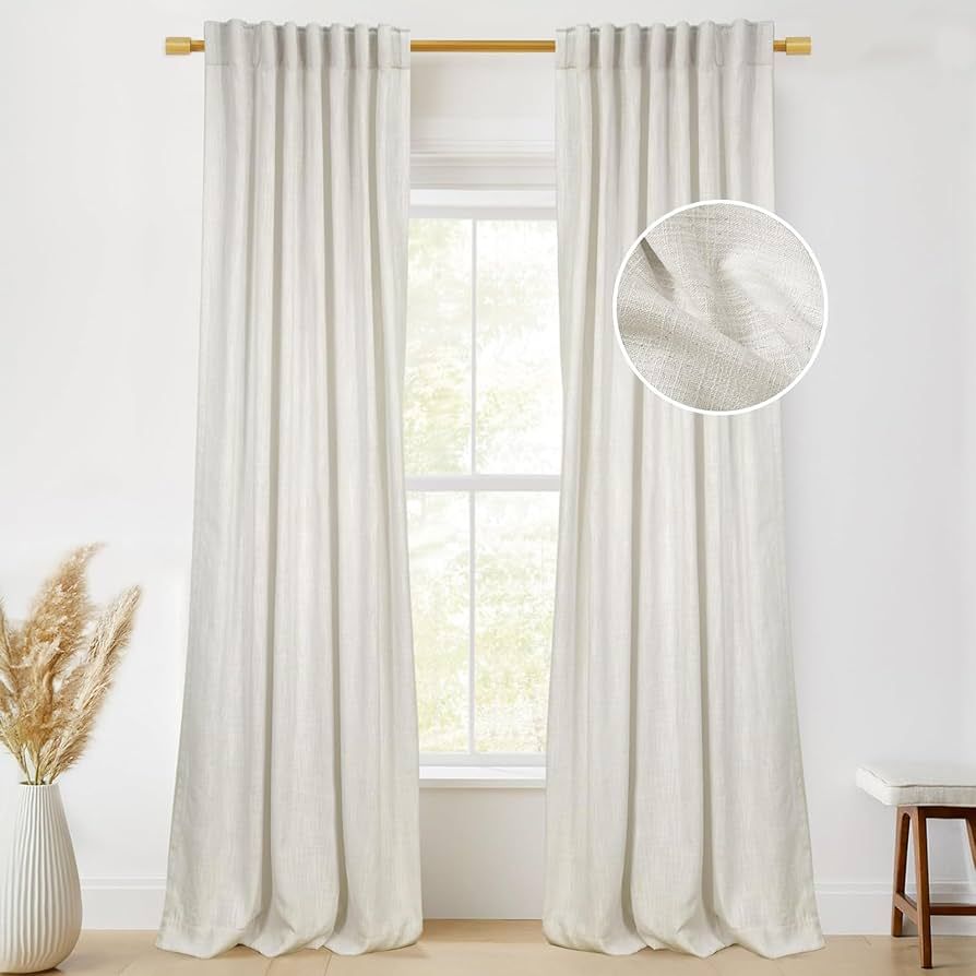 INOVADAY Back Tab Linen Curtains 96 Inch Length 2 Panels Set, Light Filtering Semi Sheer Farmhous... | Amazon (US)