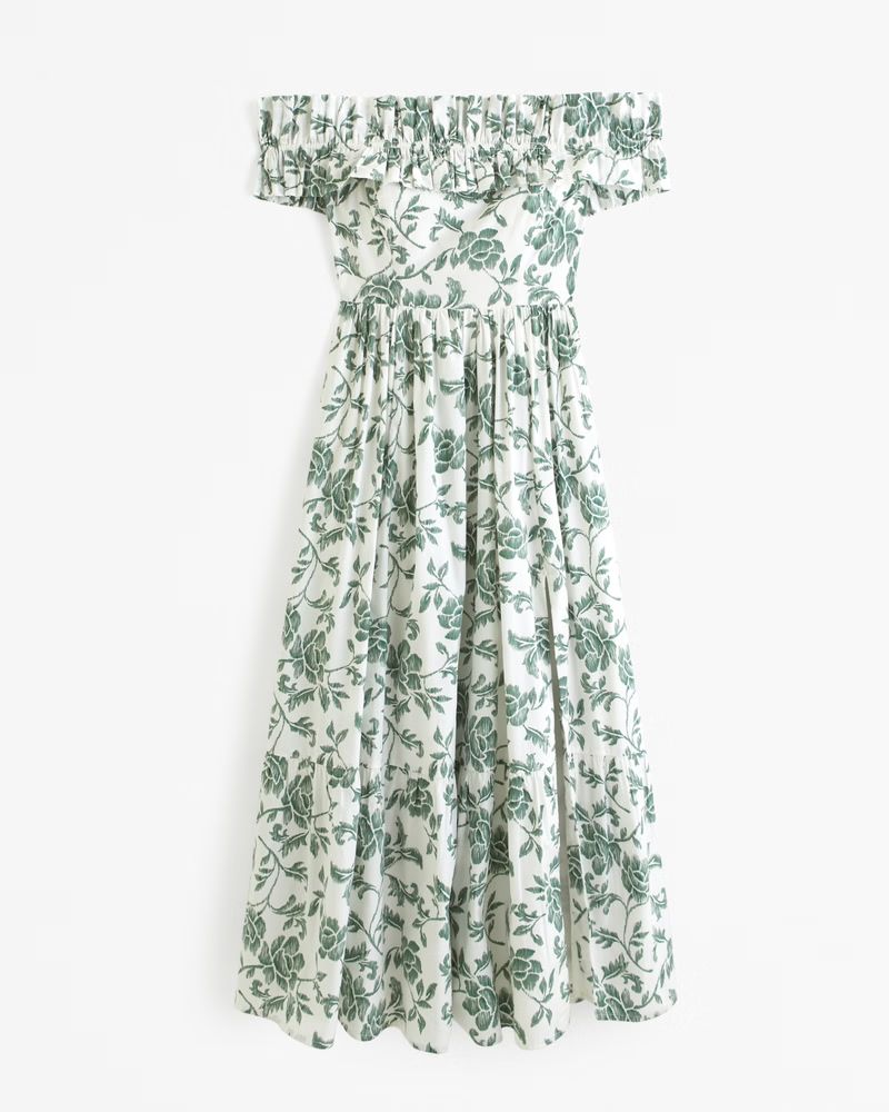 BestsellerOnline ExclusiveOff-The-Shoulder Ruffle Midi Dress | Abercrombie & Fitch (US)
