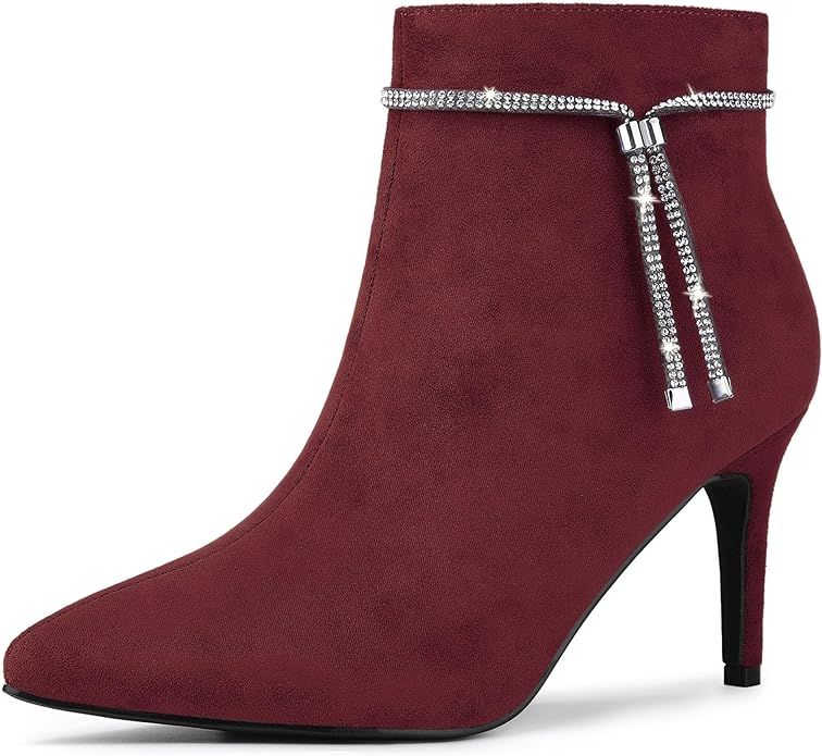 Allegra K Women's Bling Rhinestone Pointed Toe Stiletto Heels Ankle Boots | Amazon (US)