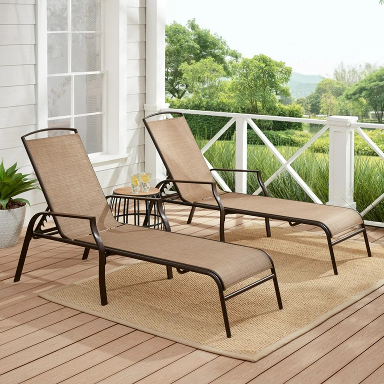 Mainstays Sand Dune Reclining Steel Outdoor Chaise Lounge - Set of 2, Tan | Walmart (US)