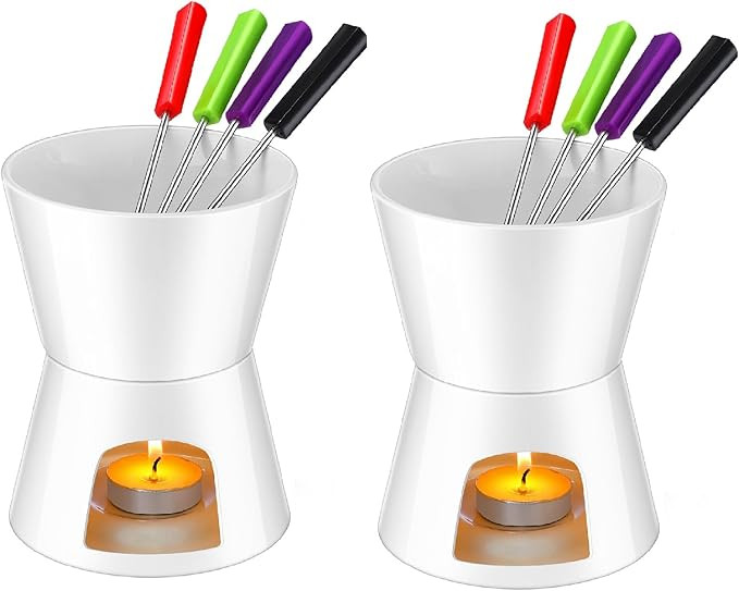 Mudder 2 Pieces Fondue Mug Ceramic Pot and 8 Pieces Forks Set for Melting Chocolate, Cheese, Brot... | Amazon (US)