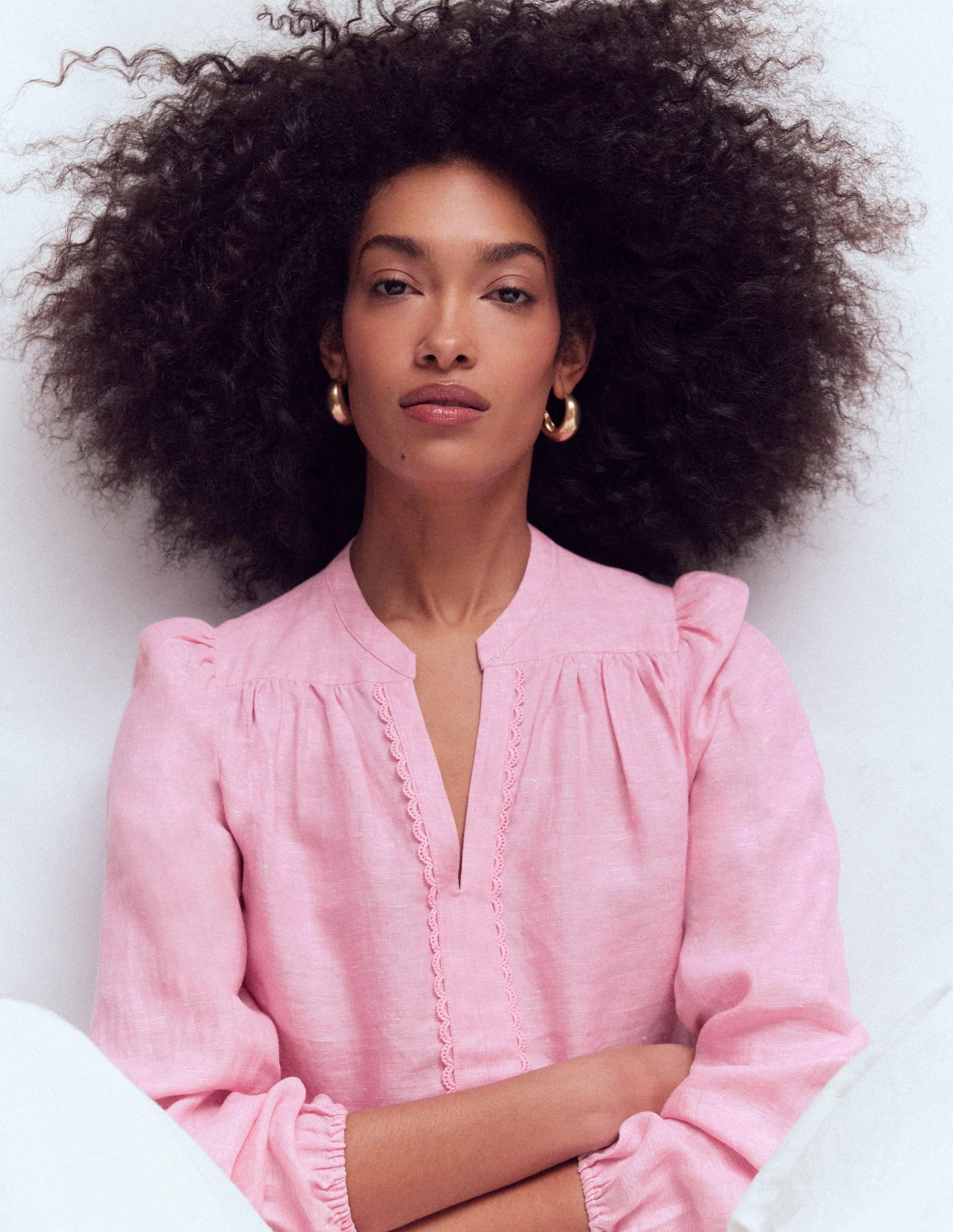 Linen Trim Insert Top-Meadowsweet Pink Chambray | Boden UK