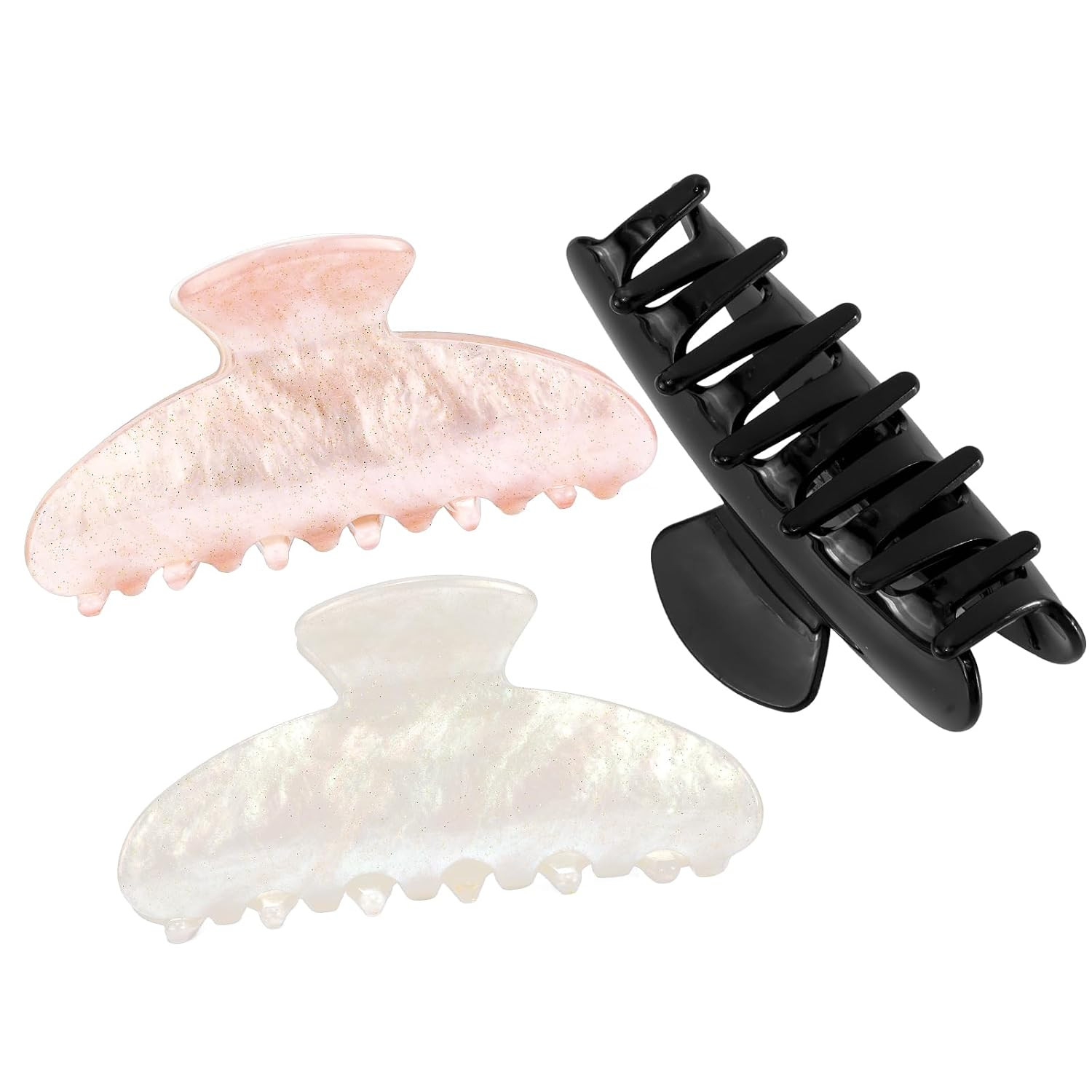 Aprince Claw Clips for Women 3Pcs, Acrylic Claw Clips Non-slip, Large Hair Clips for Thick Hair, Marble Clip Strong Hold, Banana Clip French Barrettes, Cute Hair Clips Glitter (Pink, White, Black) | Amazon (US)
