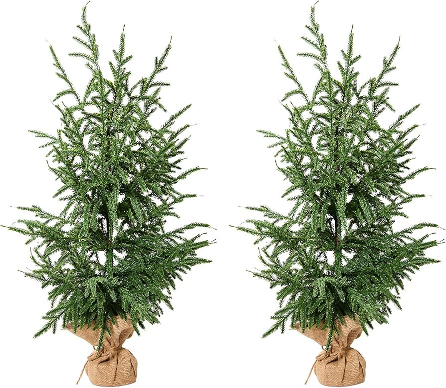 Artificial Norfolk Pine Trees 2 Pack, 3FT Fake Potted Tree with Decorative Burlap Base & Real Tou... | Amazon (US)